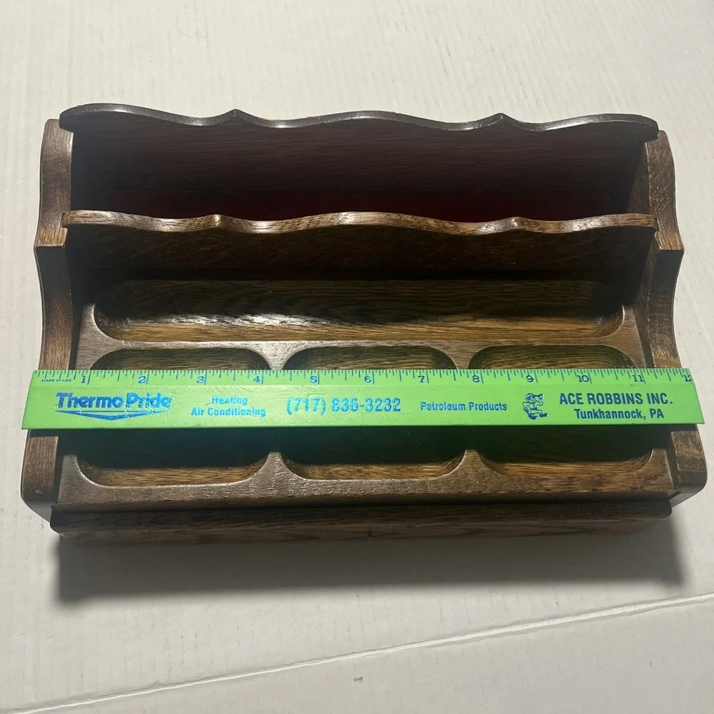MidCentury Wooden Men's Valet Dresser Top Jewelry Organizer Red Velvet Lining